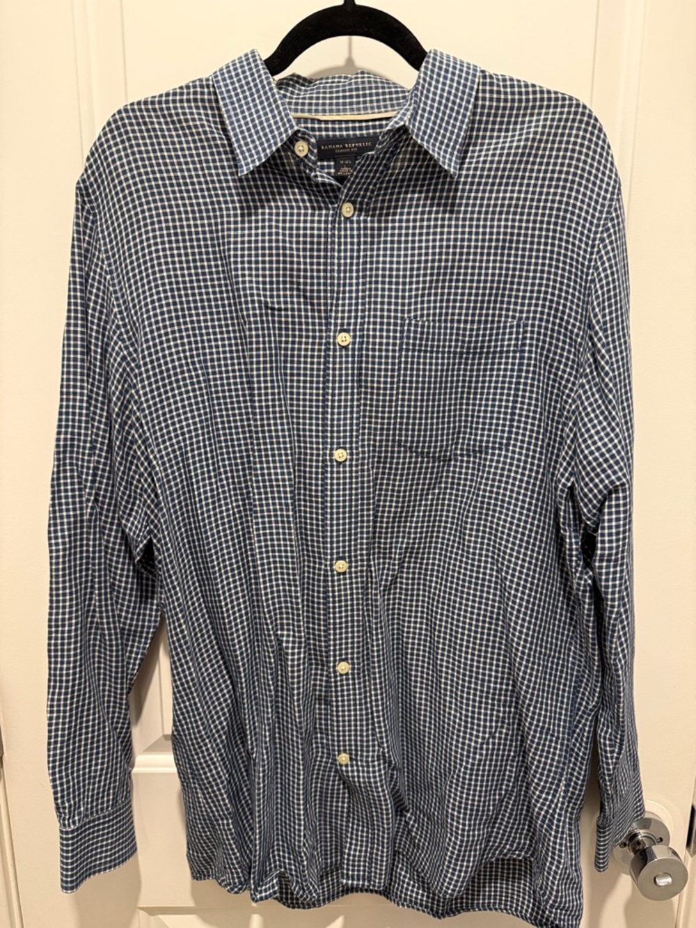 Banana Republic Navy and White Check Button-Up Shirt